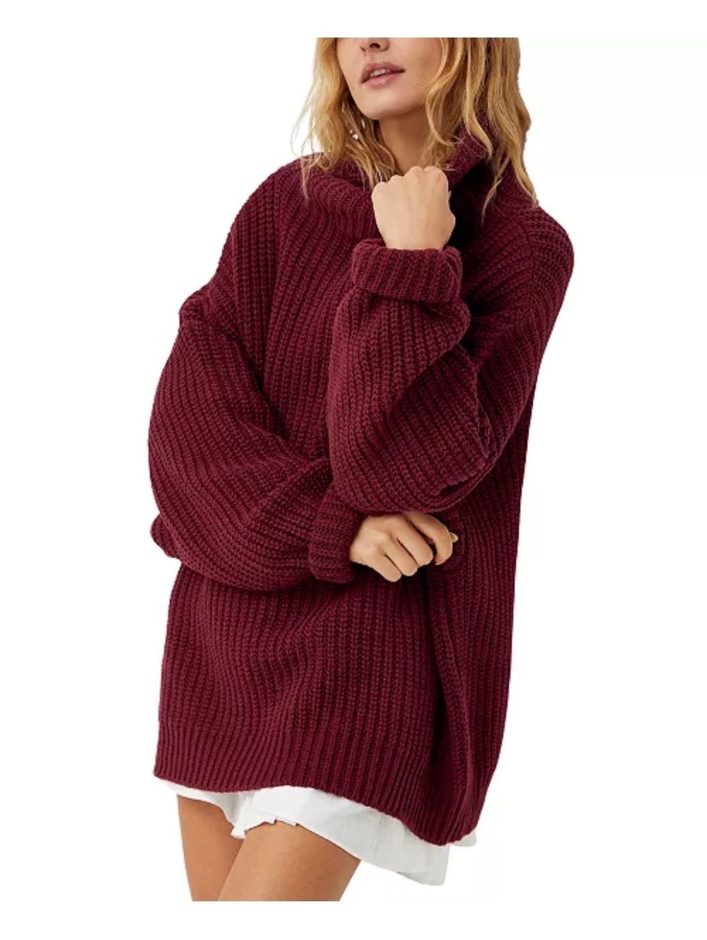 Free People Burgundy Chunky Knit Turtleneck Sweater Size S/P